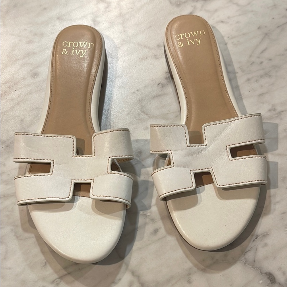 crown & ivy Cream Slide Sandals with Cutout Strap